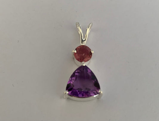 Amethyst and Rhodolite Garnet Pendant - Trillion Amethyst Pendant - February Birthstone - Christmas Gift - Solid Sterling Silver Pendant