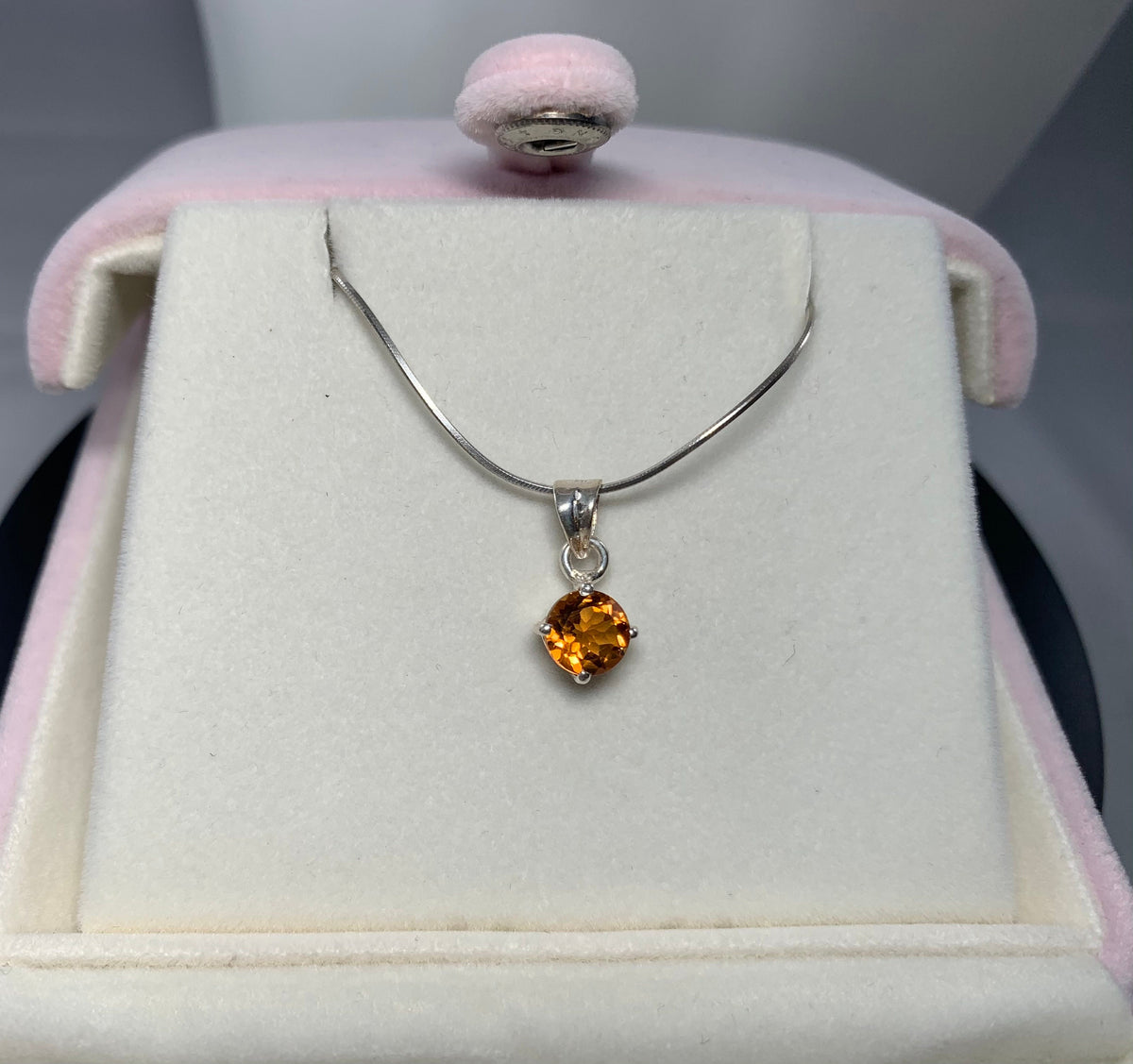 Flashy Citrine Pendant w chain - Round Citrine Pendant - November Birthstone - Birthday Gift - Solid 925 Sterling Silver Pendant