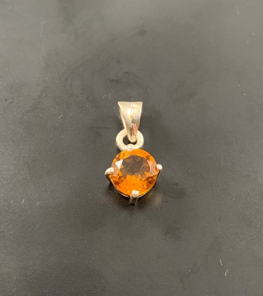Flashy Citrine Pendant w chain - Round Citrine Pendant - November Birthstone - Birthday Gift - Solid 925 Sterling Silver Pendant