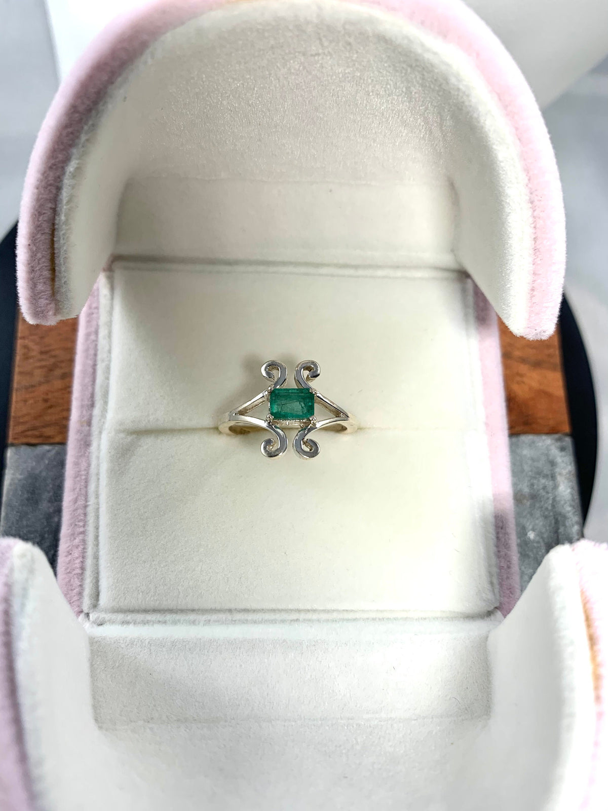 Natural Emerald Ring - US 7.25 - Genuine Emerald Ring - Rectangle Emerald Ring - May Birthstone - Christmas Gift - 925 Sterling Silver Ring