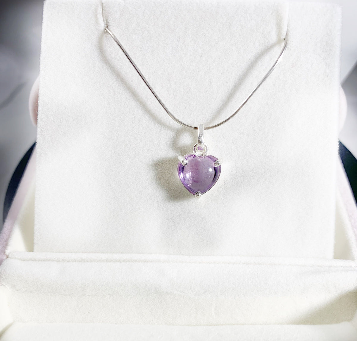 Heart Shaped Silver Pendant w Free Chain - Amethyst - Tiger Eye - Lapis Lazuli - Smoky Quartz - Heart Necklace - Solid 925 Sterling Silver