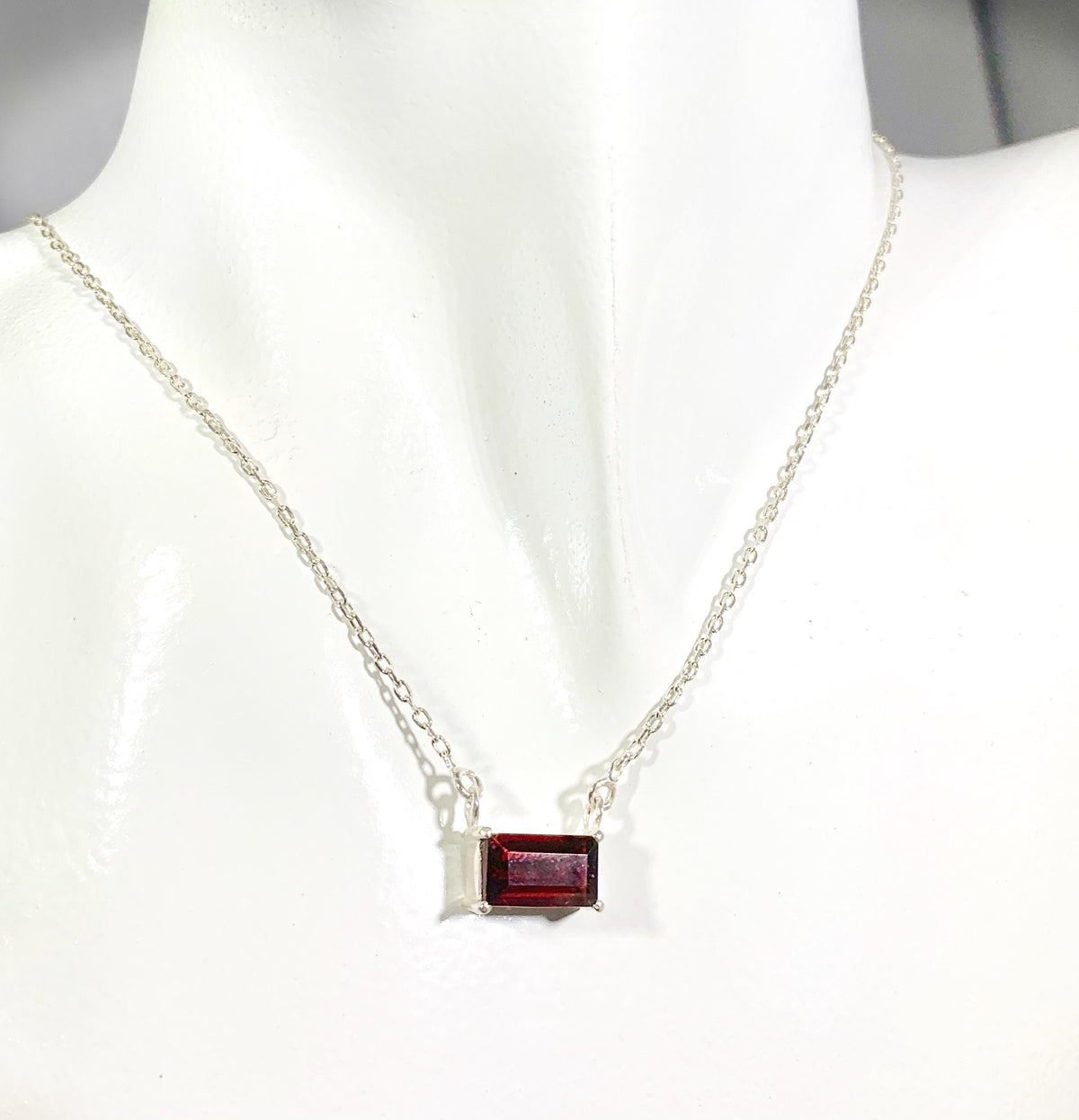 Dainty Red Garnet Pendant with attached Chain - Garnet Necklace - Dainty Red Garnet Necklace - Garnet Jewelry - Solid 925 Sterling Silver
