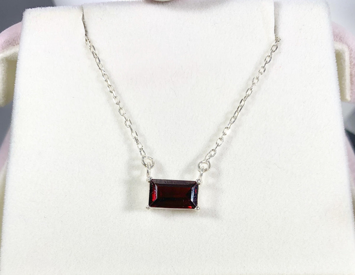 Dainty Red Garnet Pendant with attached Chain - Garnet Necklace - Dainty Red Garnet Necklace - Garnet Jewelry - Solid 925 Sterling Silver