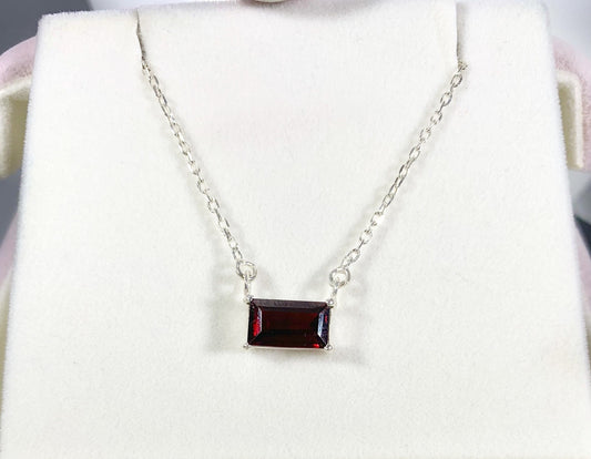 Dainty Red Garnet Pendant with attached Chain - Garnet Necklace - Dainty Red Garnet Necklace - Garnet Jewelry - Solid 925 Sterling Silver