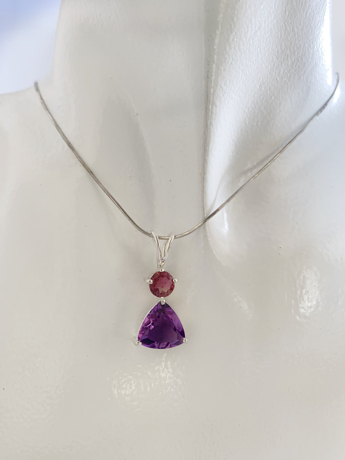 Amethyst and Rhodolite Garnet Pendant - Trillion Amethyst Pendant - February Birthstone - Christmas Gift - Solid Sterling Silver Pendant
