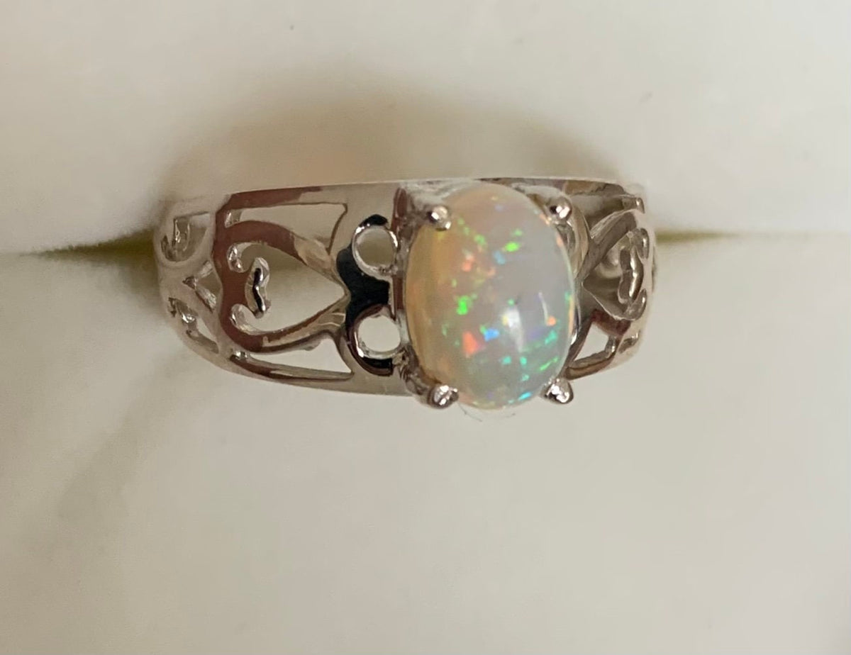Natural Ethiopian Opal  Ring - US 7.75 - Genuine Opal Ring - Fire Opal Ring - October Birthstone - Christmas Gift - Solid Sterling Ring