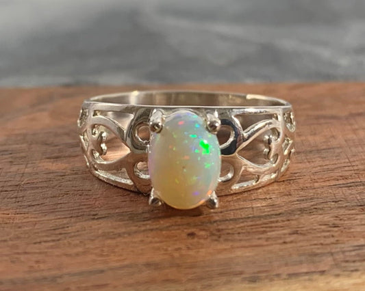 Natural Ethiopian Opal  Ring - US 7.75 - Genuine Opal Ring - Fire Opal Ring - October Birthstone - Christmas Gift - Solid Sterling Ring