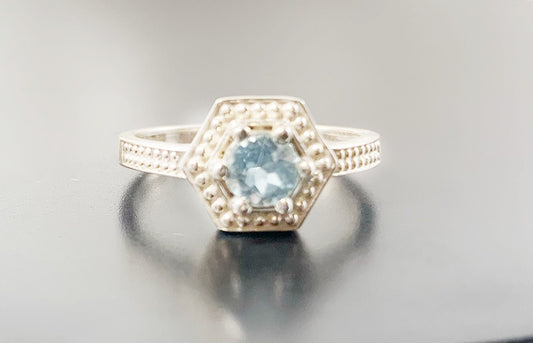 Natural Blue Topaz Ring - US 7.25 - Genuine Blue Topaz Hexagon Ring - November Birthstone - Christmas Gift - Solid 925 Sterling Silver Ring