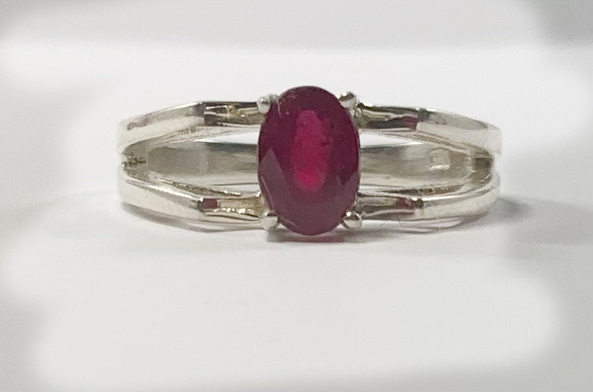 Genuine Ruby Ring - US 7.5 Ring - Natural Ruby Ring - Oval Ruby Ring - July Birthstone - Gift for Her - Solid 925 Sterling Silver Ring