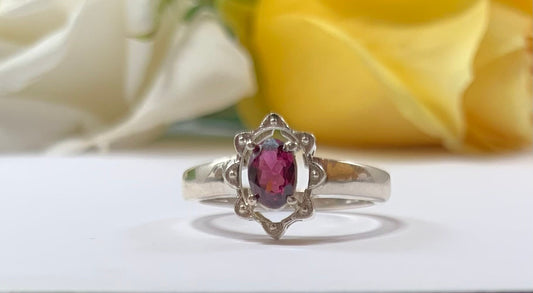 Natural Rhodolite Garnet Ring - US 7.0 Ring - Genuine Garnet Ring - January Birthstone - Christmas Gift - Solid 925 Sterling Silver Ring