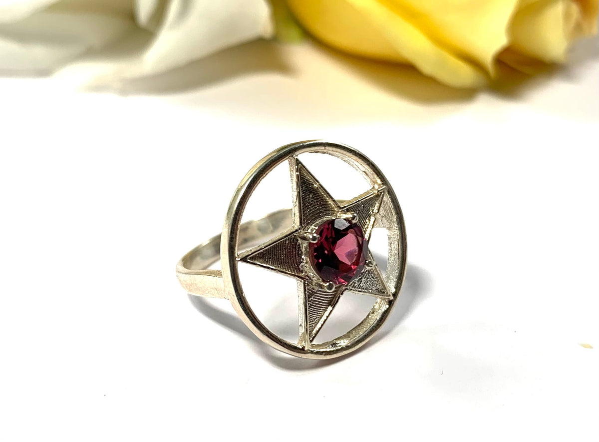 Natural Rhodolite Garnet Ring - US 7.75 Ring - Genuine Garnet Ring - January Birthstone - Christmas Star Gift - Solid Sterling Silver Ring