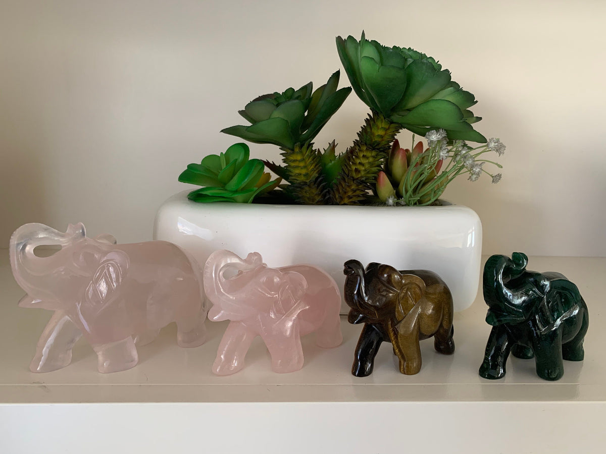 Natural Gemstone Elephant - Carved Gemstone Figurine -  Elephant Gift - Rose Quartz - Tiger Eye - Green Aventurine Gift - Lucky Elephant