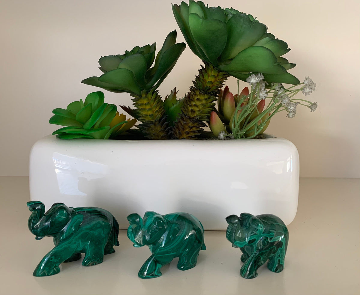 Natural Malachite Elephant - Carved Gemstone Figurine -  Elephant Gift - Rare Malachite Gift - Lucky Elephant - Malachite Decor - Lucky Gift