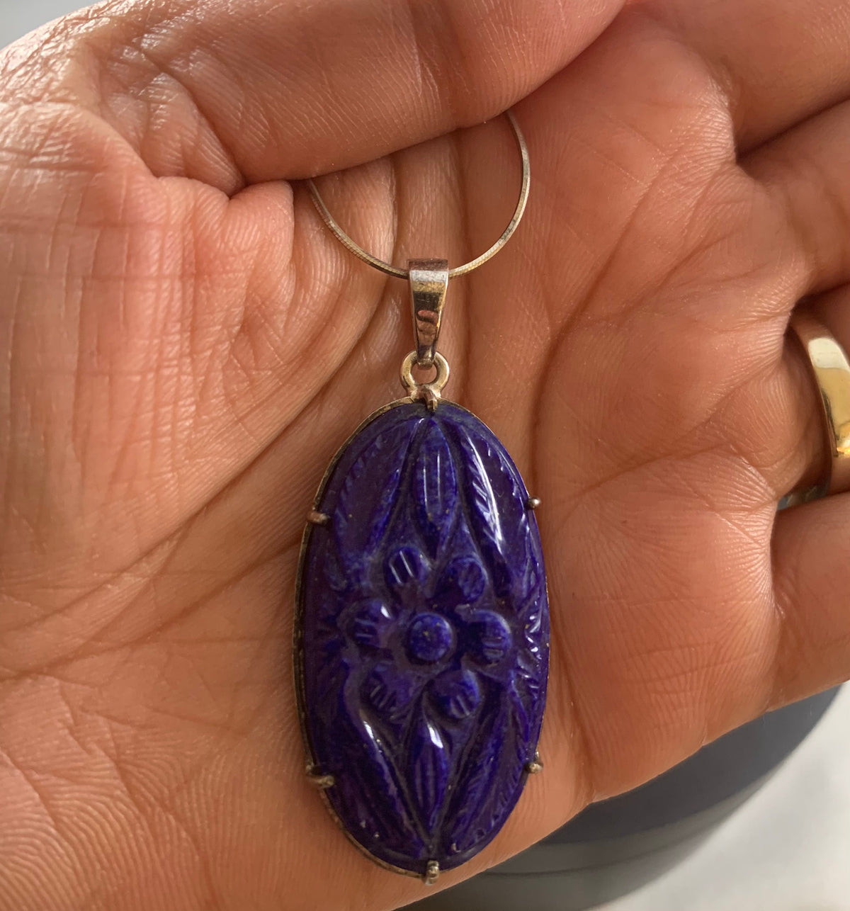 Natural Lapis Lazuli Carved Pendant - Floral Carved Pendant - December Birthstone - Gift for Her - Solid 925 Sterling Silver Pendant