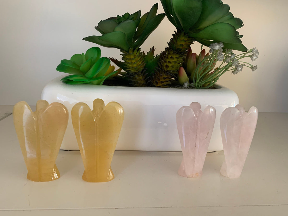 Natural Gemstone Angels - Carved Gemstone Figurine -  Angels for Gift - Yellow Selenite Angel - Crystal Angel - Christmas Gift