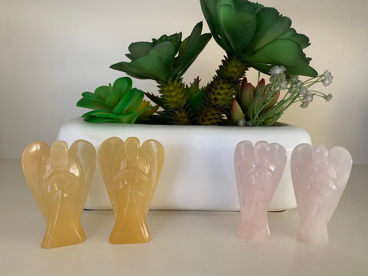 Natural Gemstone Angels - Carved Gemstone Figurine -  Angels for Gift - Yellow Selenite Angel - Crystal Angel - Christmas Gift