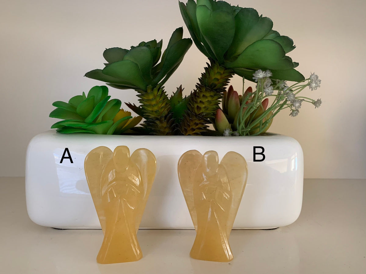 Natural Gemstone Angels - Carved Gemstone Figurine -  Angels for Gift - Yellow Selenite Angel - Crystal Angel - Christmas Gift