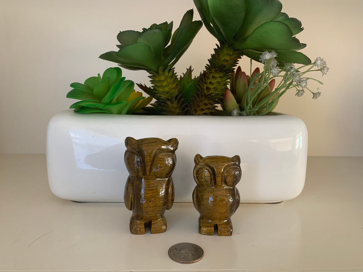 Crystal Owls - Tiger Eye Owls - Natural Gemstone Mom and Baby Owl - Carved Gemstone Figurine - Lucky New Year Gift - Christmas Gift
