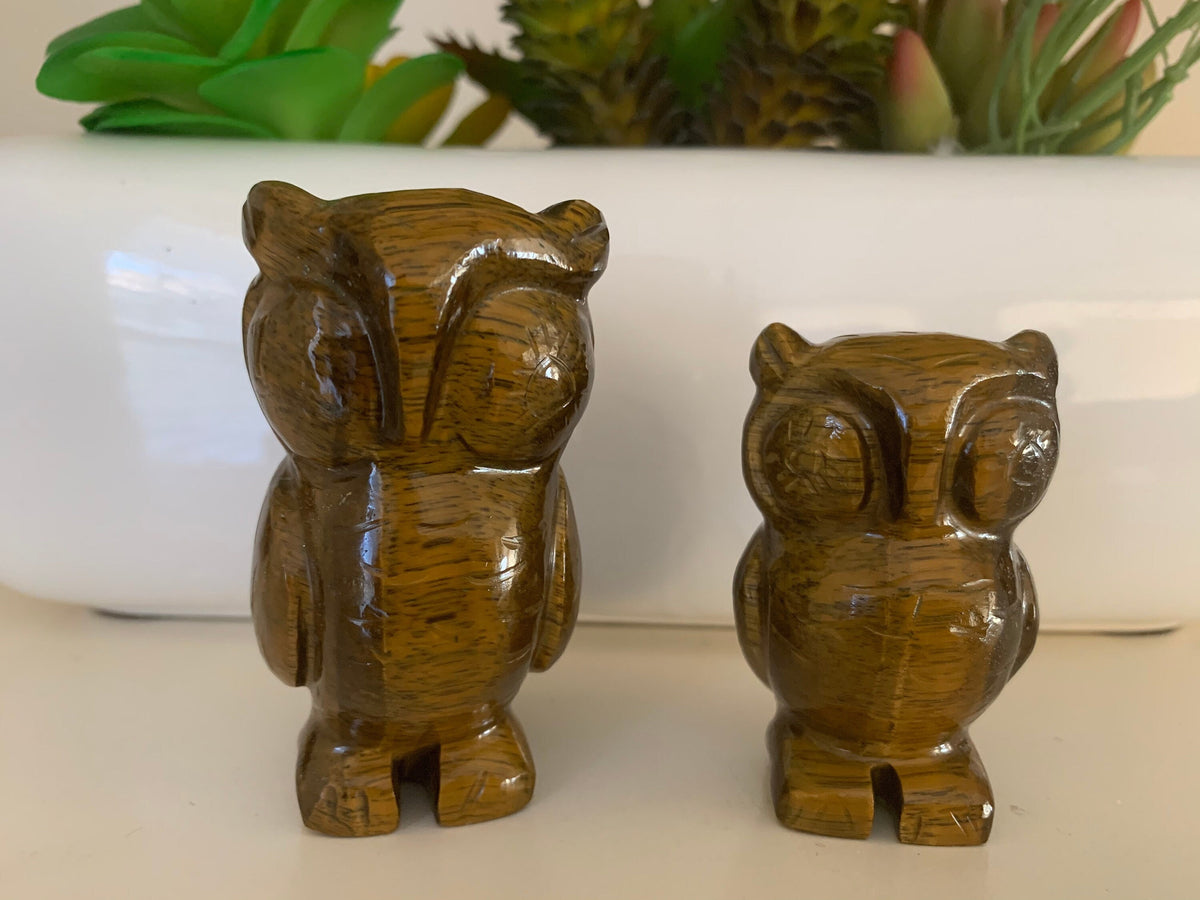 Crystal Owls - Tiger Eye Owls - Natural Gemstone Mom and Baby Owl - Carved Gemstone Figurine - Lucky New Year Gift - Christmas Gift