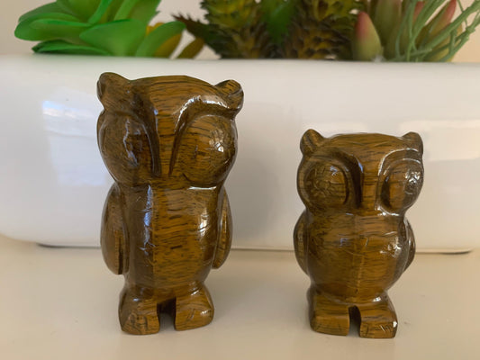 Crystal Owls - Tiger Eye Owls - Natural Gemstone Mom and Baby Owl - Carved Gemstone Figurine - Lucky New Year Gift - Christmas Gift