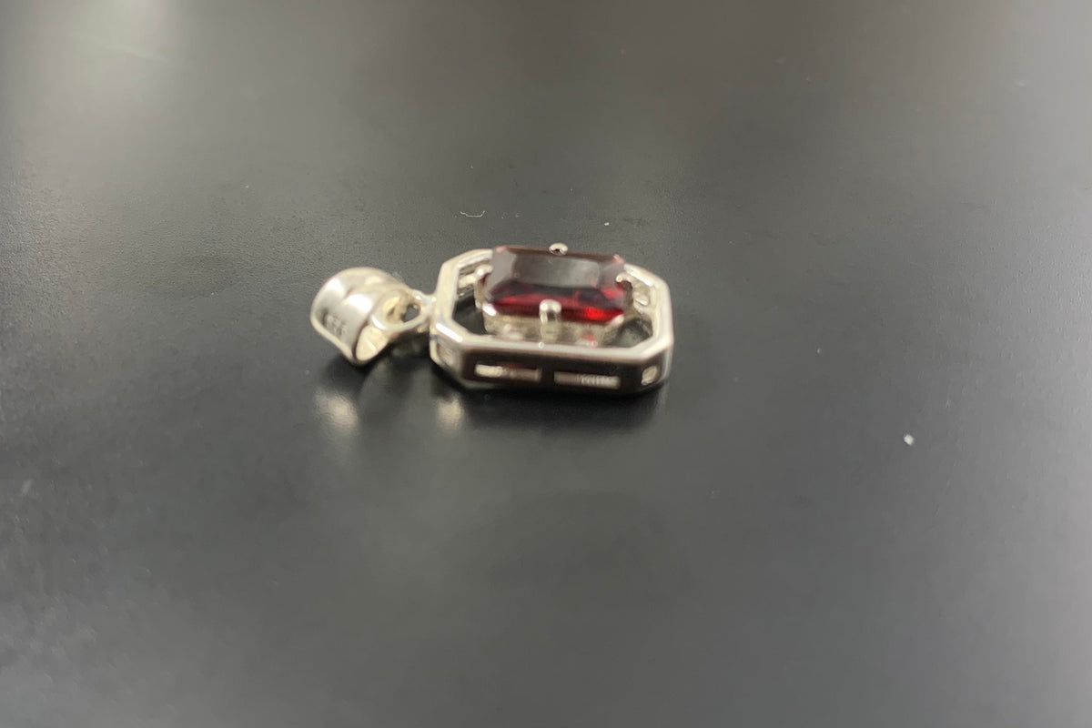 Red Garnet Pendant with Chain - Natural Red Garnet Pendant - Rectangular Pendant with Chain - Solid 925 Sterling Silver Pendant for Her