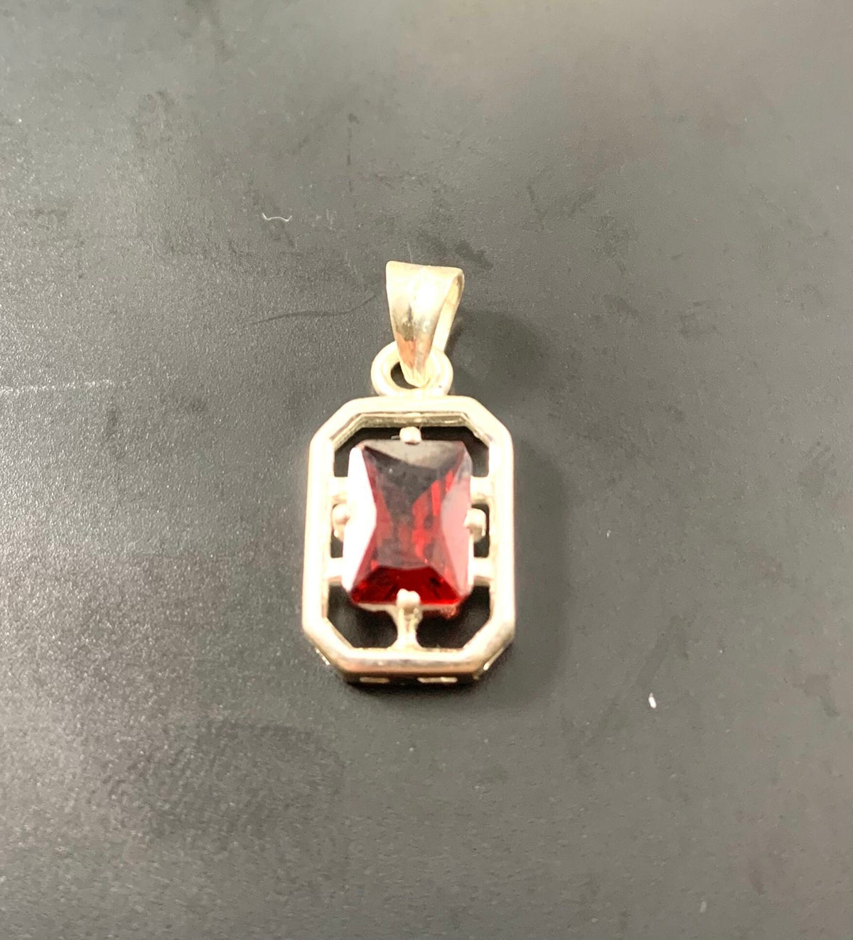 Red Garnet Pendant with Chain - Natural Red Garnet Pendant - Rectangular Pendant with Chain - Solid 925 Sterling Silver Pendant for Her