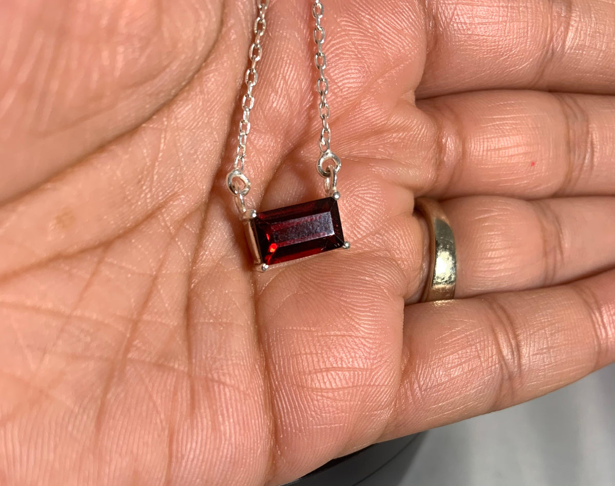 Dainty Red Garnet Pendant with attached Chain - Garnet Necklace - Dainty Red Garnet Necklace - Garnet Jewelry - Solid 925 Sterling Silver
