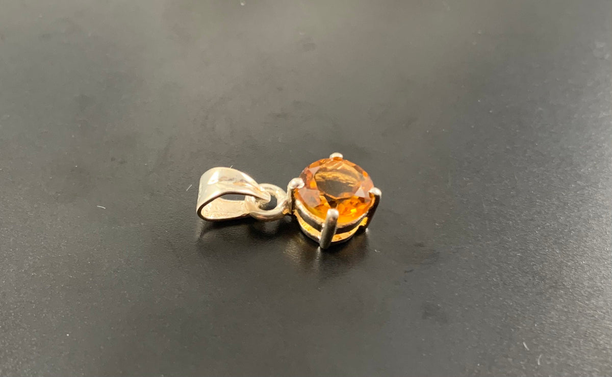 Flashy Citrine Pendant w chain - Round Citrine Pendant - November Birthstone - Birthday Gift - Solid 925 Sterling Silver Pendant