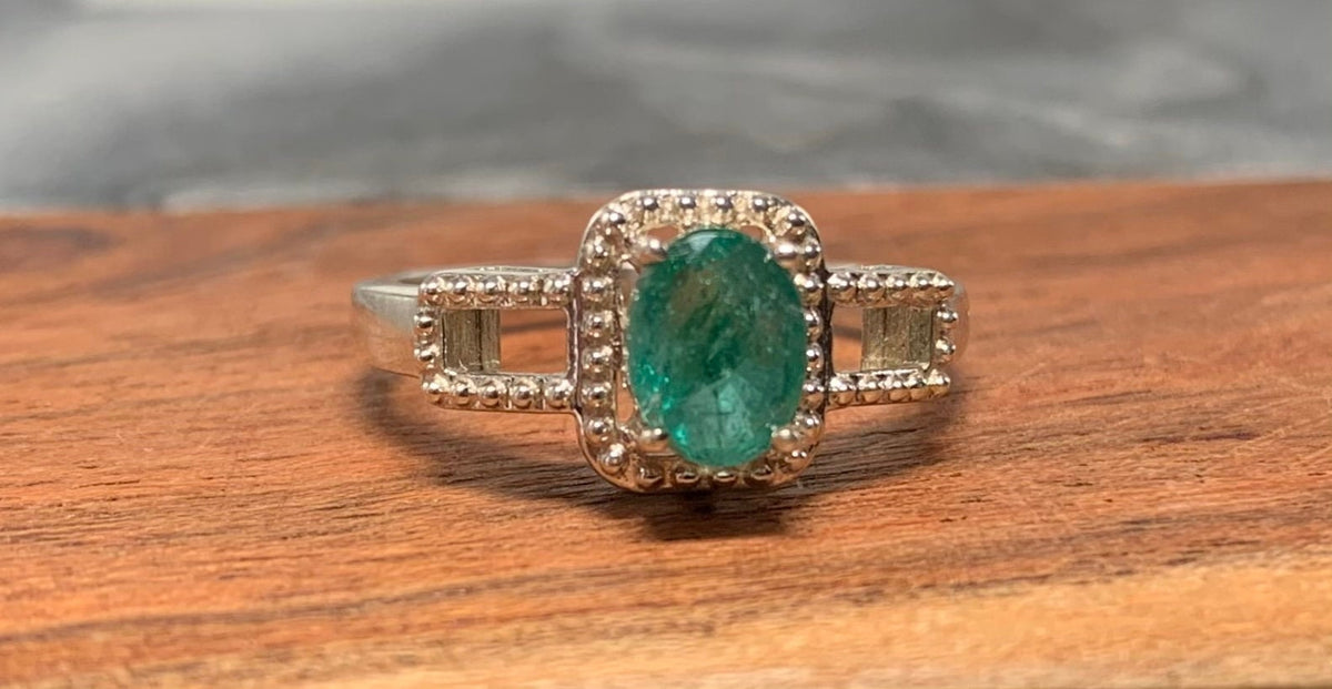 Natural Emerald Ring - US 7.5 - Genuine Emerald Ring - Oval Emerald Ring - May Birthstone - Christmas Gift - Solid 925 Sterling Silver Ring