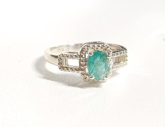 Natural Emerald Ring - US 7.5 - Genuine Emerald Ring - Oval Emerald Ring - May Birthstone - Christmas Gift - Solid 925 Sterling Silver Ring