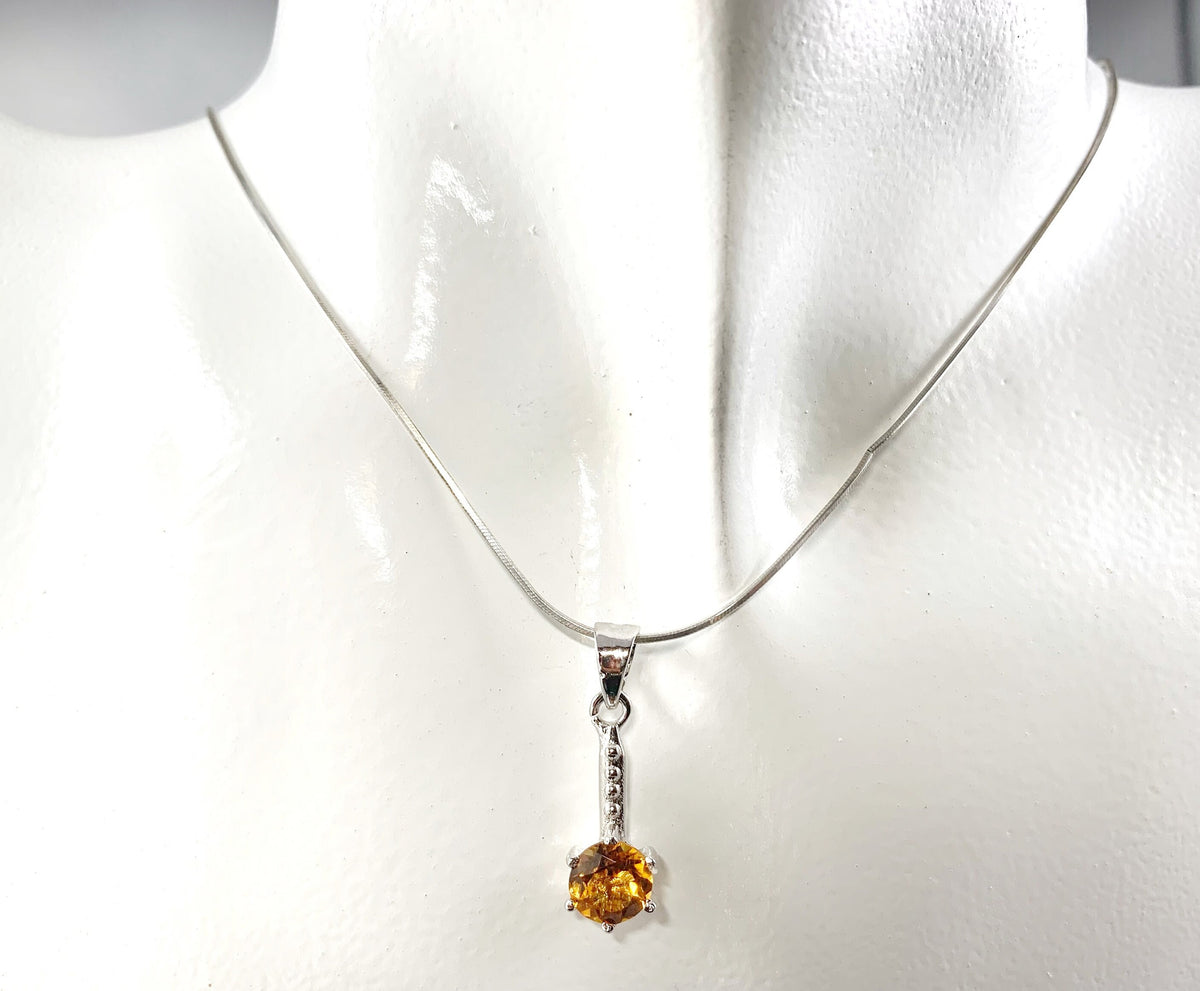 Flashy Citrine Pendant - Round Citrine Pendant - November Birthstone - Birthday Gift - Anniversary Gift - Solid 925 Sterling Silver Pendant