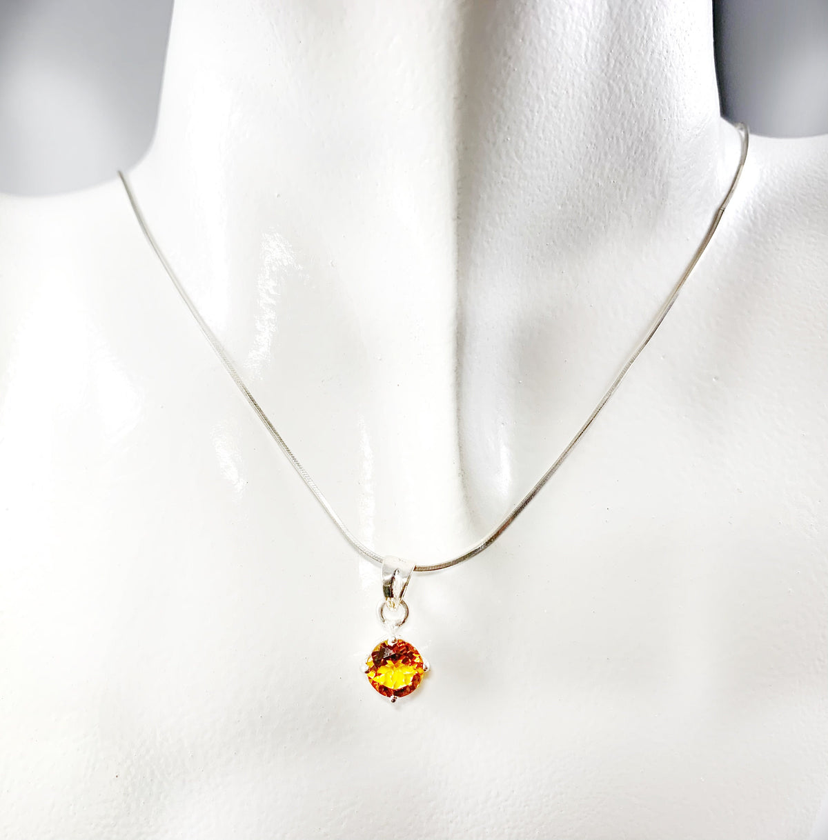Flashy Citrine Pendant w chain - Round Citrine Pendant - November Birthstone - Birthday Gift - Solid 925 Sterling Silver Pendant