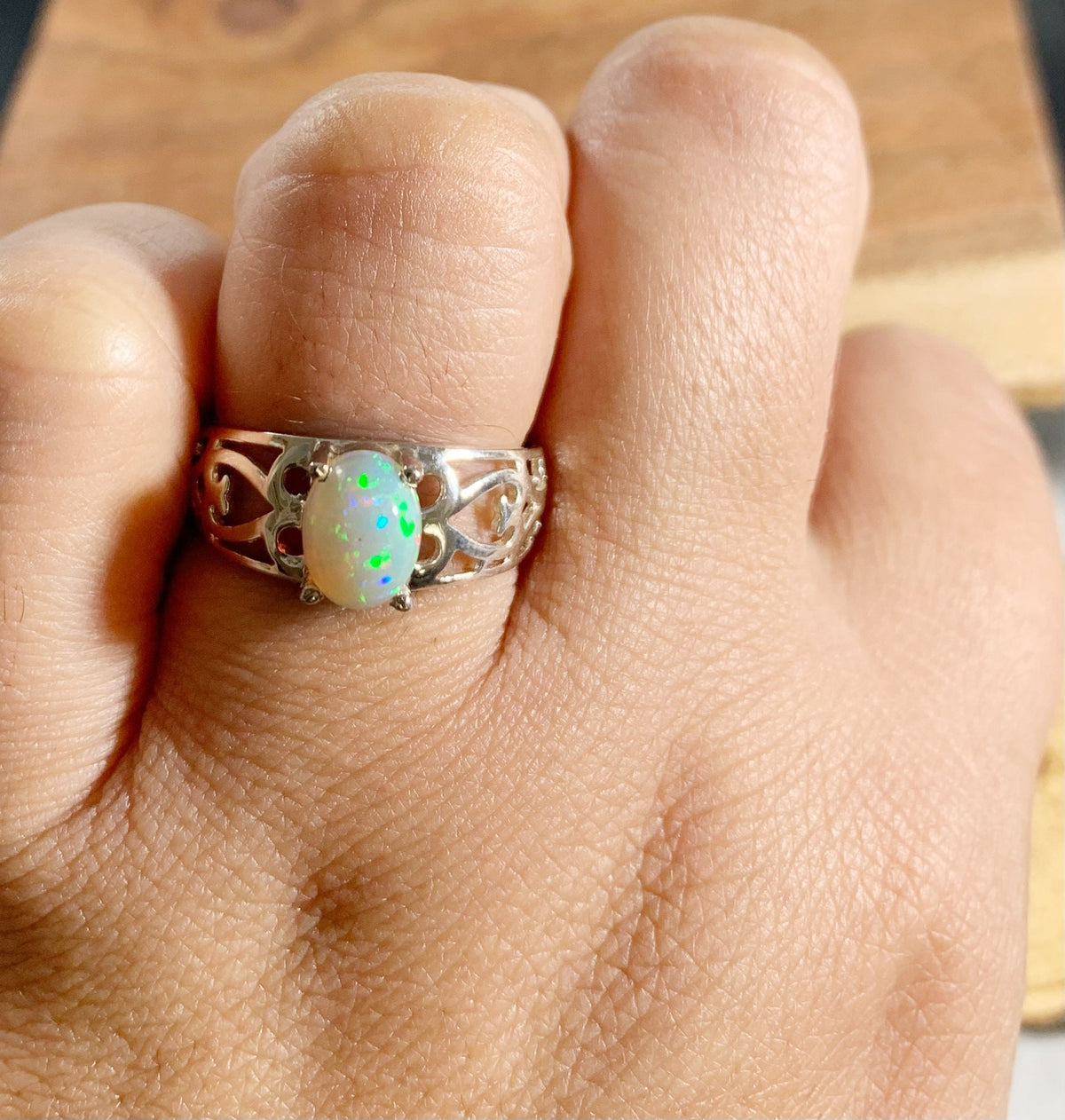 Natural Ethiopian Opal  Ring - US 7.75 - Genuine Opal Ring - Fire Opal Ring - October Birthstone - Christmas Gift - Solid Sterling Ring