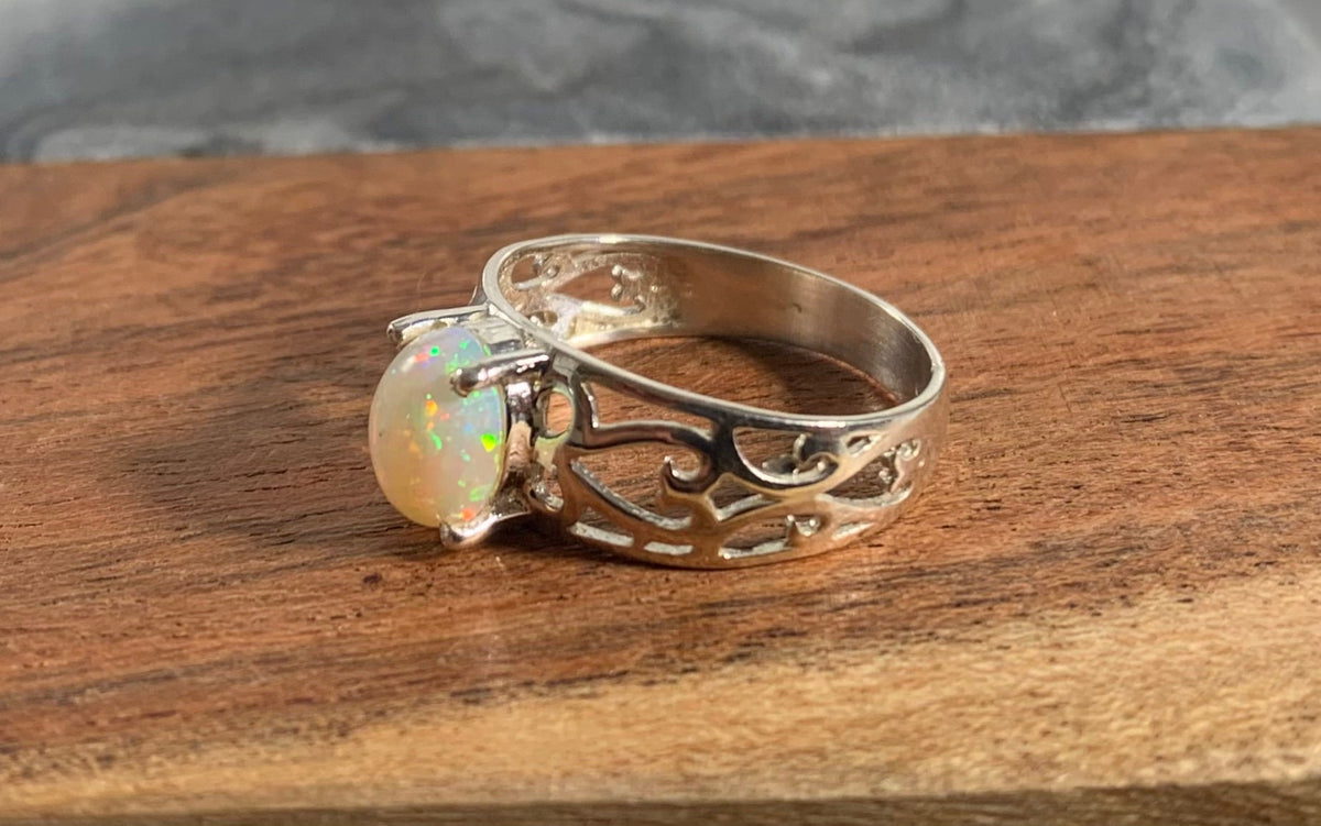 Natural Ethiopian Opal  Ring - US 7.75 - Genuine Opal Ring - Fire Opal Ring - October Birthstone - Christmas Gift - Solid Sterling Ring