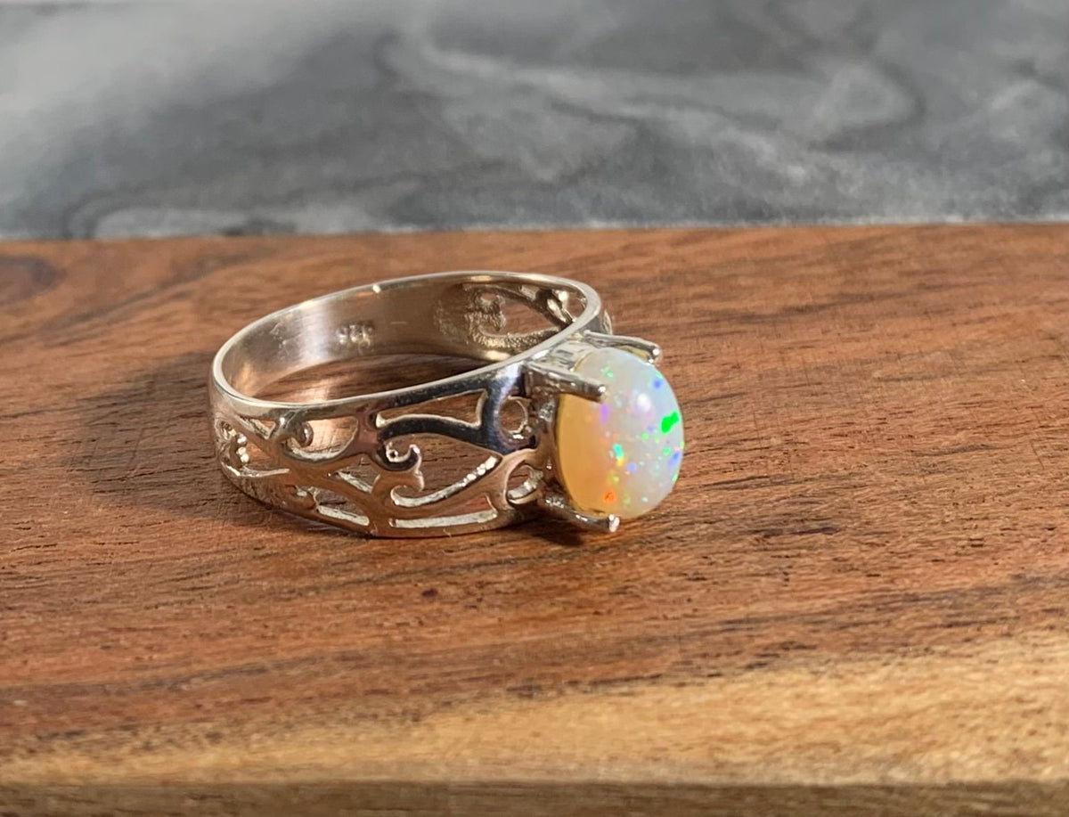Natural Ethiopian Opal  Ring - US 7.75 - Genuine Opal Ring - Fire Opal Ring - October Birthstone - Christmas Gift - Solid Sterling Ring