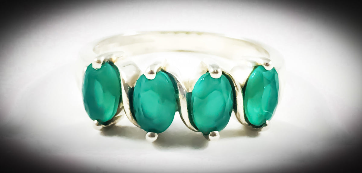 Genuine Green Onyx Ring - Onyx Ring - July Birthstone Ring - Gift for Her - Green Stone Ring - Size 7.75 Ring - Solid Sterling Silver Ring