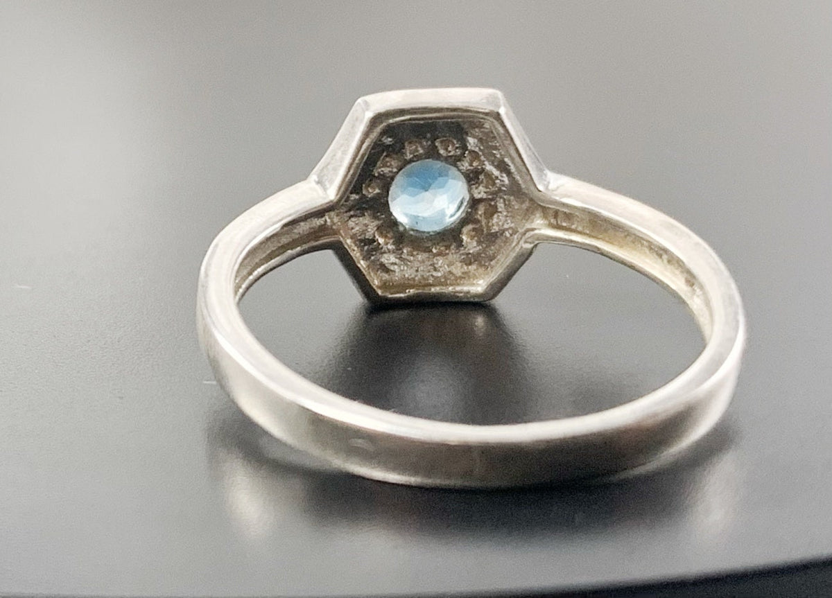 Natural Blue Topaz Ring - US 7.25 - Genuine Blue Topaz Hexagon Ring - November Birthstone - Christmas Gift - Solid 925 Sterling Silver Ring