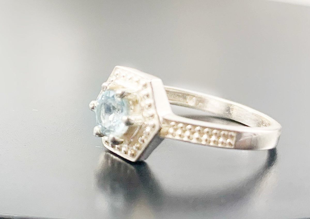 Natural Blue Topaz Ring - US 7.25 - Genuine Blue Topaz Hexagon Ring - November Birthstone - Christmas Gift - Solid 925 Sterling Silver Ring