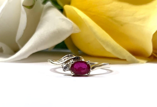 Genuine Ruby Ring - US 7.75 Ring - Natural Ruby Ring - Oval Ruby Ring - July Birthstone - Gift for Her - Solid 925 Sterling Silver Ring