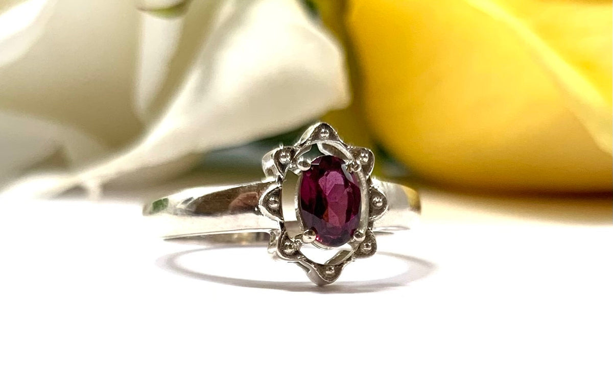Natural Rhodolite Garnet Ring - US 7.0 Ring - Genuine Garnet Ring - January Birthstone - Christmas Gift - Solid 925 Sterling Silver Ring
