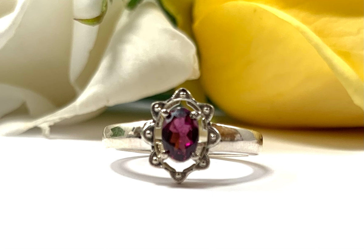 Natural Rhodolite Garnet Ring - US 7.0 Ring - Genuine Garnet Ring - January Birthstone - Christmas Gift - Solid 925 Sterling Silver Ring
