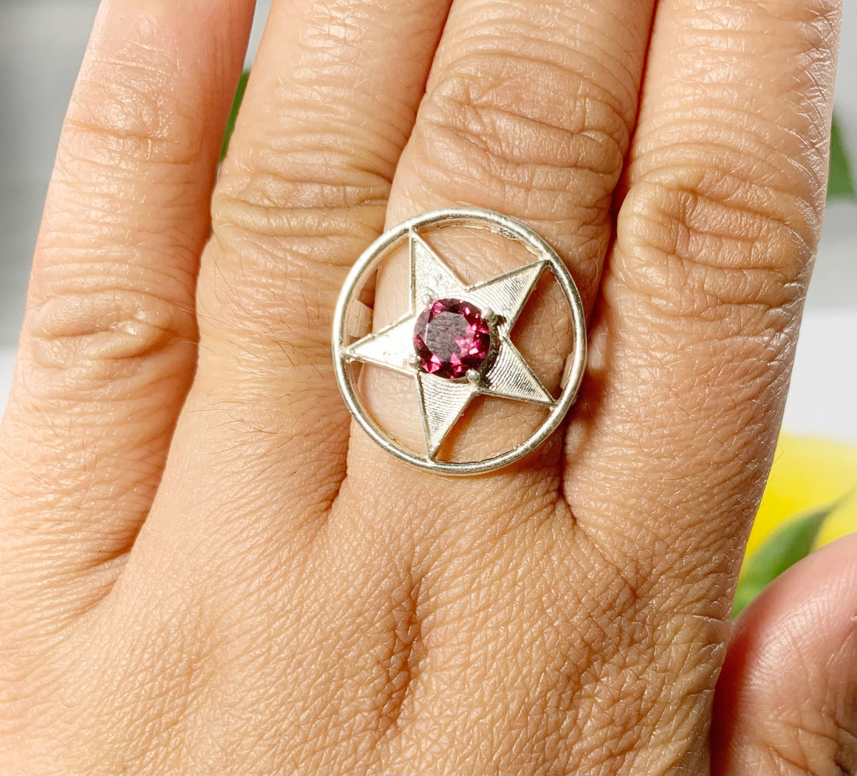 Natural Rhodolite Garnet Ring - US 7.75 Ring - Genuine Garnet Ring - January Birthstone - Christmas Star Gift - Solid Sterling Silver Ring