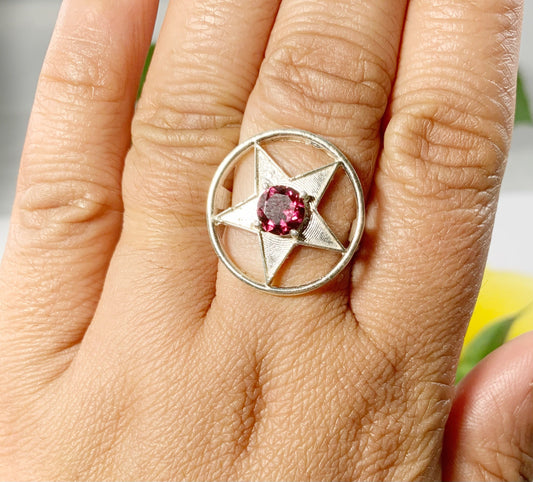 Natural Rhodolite Garnet Ring - US 7.75 Ring - Genuine Garnet Ring - January Birthstone - Christmas Star Gift - Solid Sterling Silver Ring