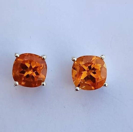 Natural Madiera Citrine Earrings - Citrine Studs - Sqaure Citrine Studs - November Birthstone - Gift for Her - 925 Sterling Silver Earrings