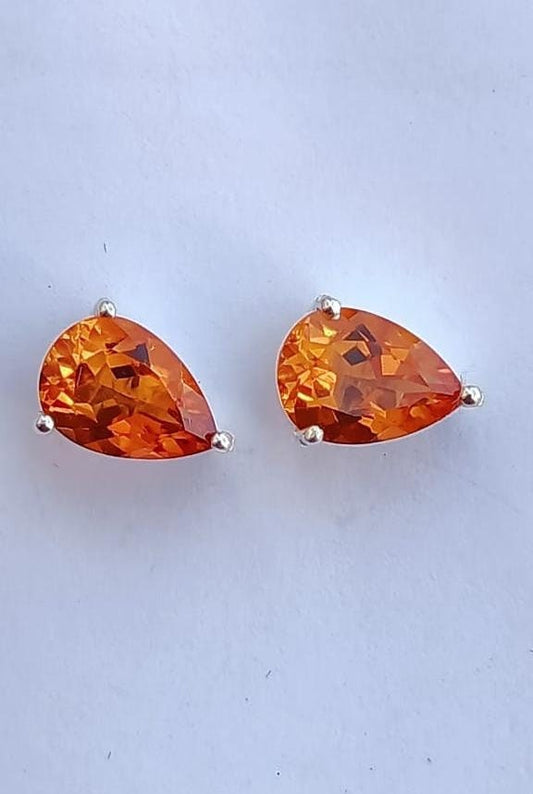 Natural Madiera Citrine Earrings - Citrine Studs - Pear Citrine Studs - November Birthstone - Gift for Her - Solid Sterling Silver Earrings