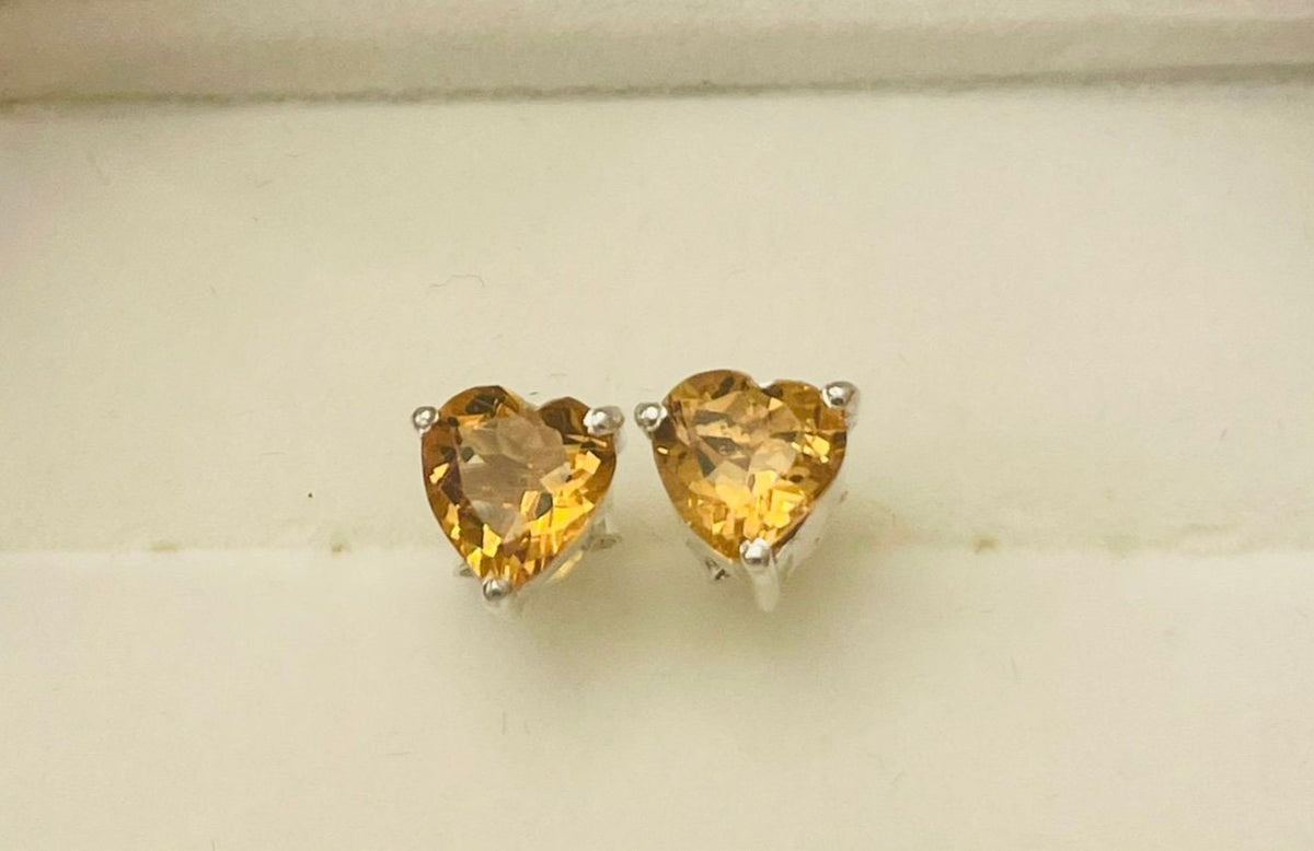 Heart Citrine Earrings - Citrine Studs - Natural Citrine Studs - November Birthstone - Gift for Her - Solid 925 Sterling Silver Earrings