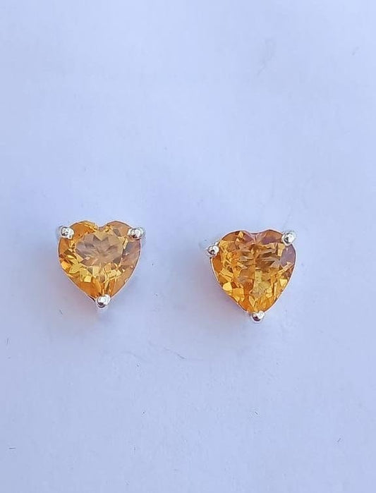 Heart Citrine Earrings - Citrine Studs - Natural Citrine Studs - November Birthstone - Gift for Her - Solid 925 Sterling Silver Earrings