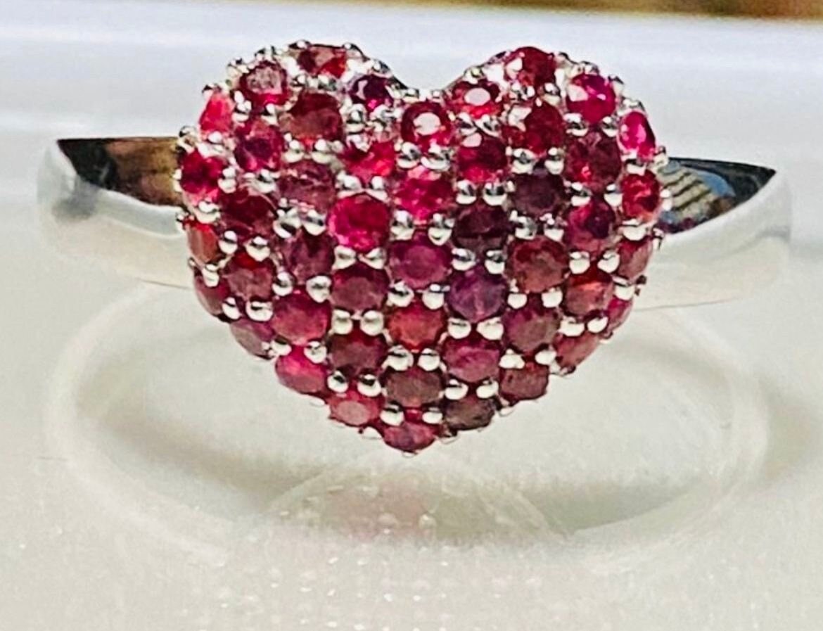 Solid 14 K Gold Burmese Ruby Ring - Gold Heart Shaped Ring - Burmese Ruby Ring - Size 9.0 Ring - Solid 14 K Gold Ring - Ruby Heart Ring