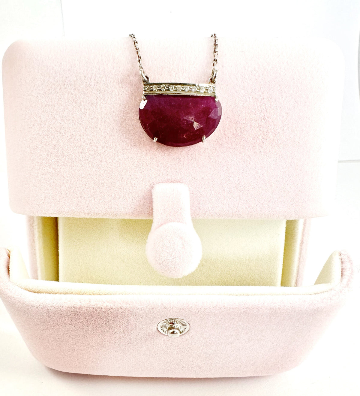 Natural Ruby and Natural Diamonds Silver 925 Necklace - Ruby Diamond Pendant - Ruby Diamond Necklace w attached Chain - July Birthstone