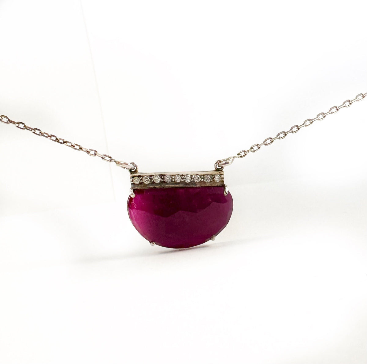 Natural Ruby and Natural Diamonds Silver 925 Necklace - Ruby Diamond Pendant - Ruby Diamond Necklace w attached Chain - July Birthstone